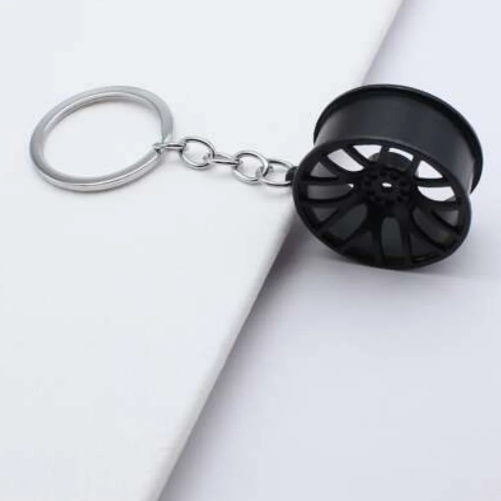 Black Alloy‎ Wheel Keychain Stainless Steel Car Rim Keyring, Car Part Key Holder